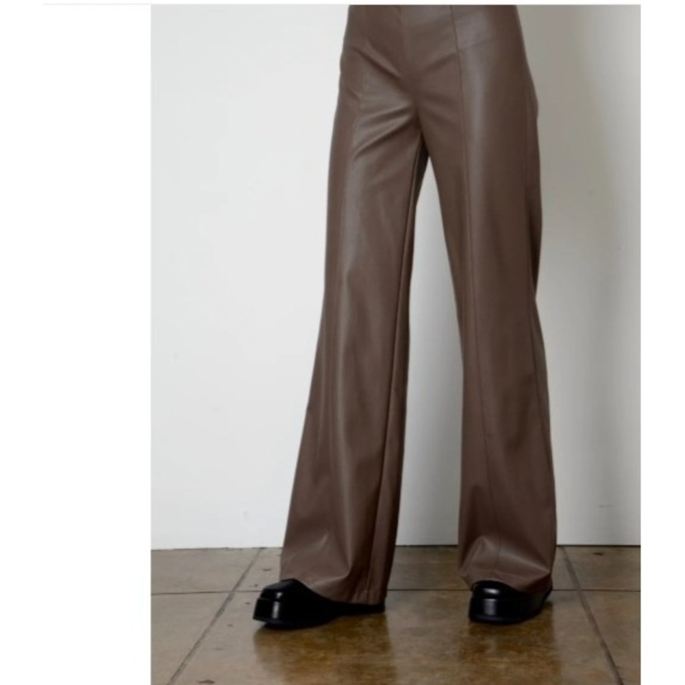 Elaine Kim Wide Leg Pant Vegan Leather Pull On Tobacco Brown Size M $525 NEW